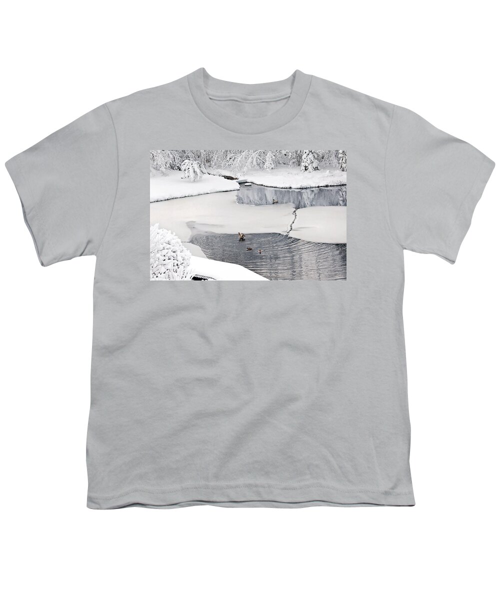 Ducks On A Pond Print Youth T-Shirt featuring the photograph Ducks on a pond Print by Gwen Gibson