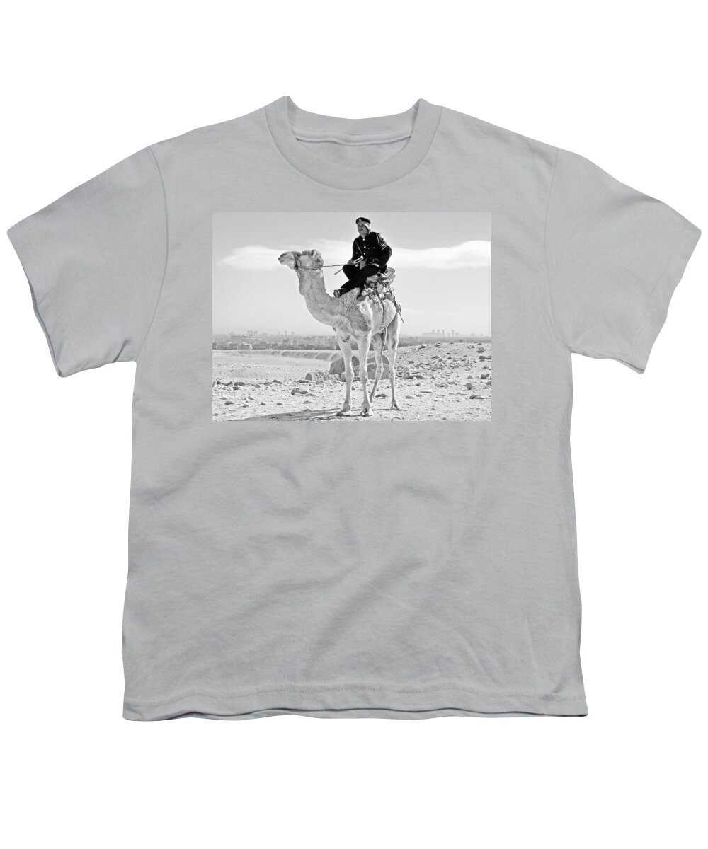 Egypt Youth T-Shirt featuring the photograph Giza Pyramids Camel Tourist Police #2 by Joseph Hendrix