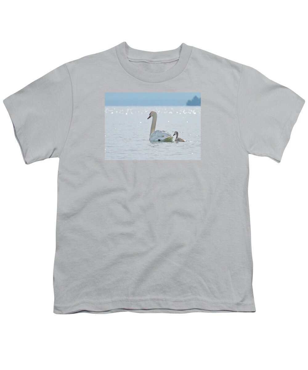 Water Youth T-Shirt featuring the photograph Swan and baby #1 by Elenarts - Elena Duvernay photo