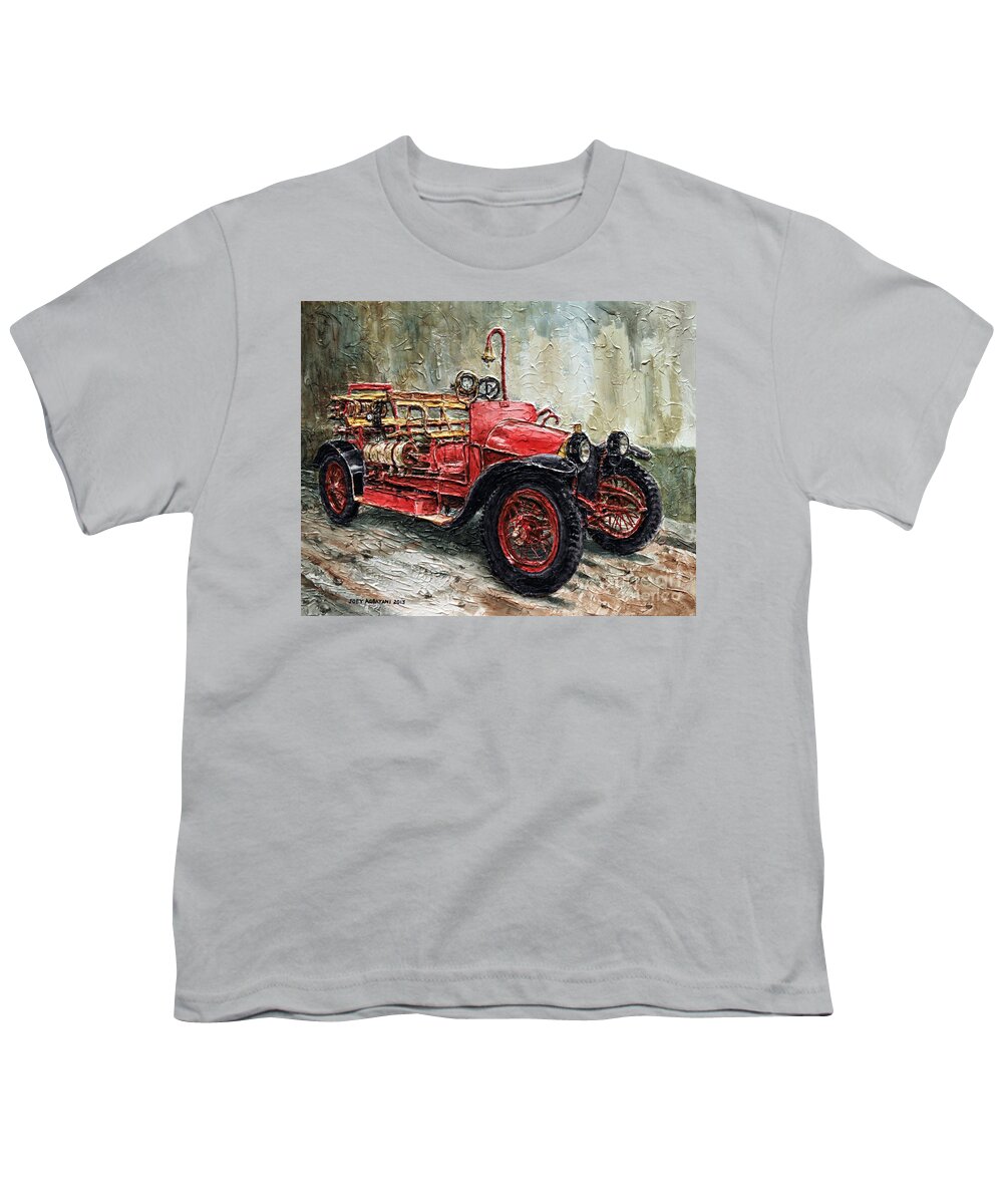 Fire Engine Youth T-Shirt featuring the painting 1912 Porsche Fire Truck by Joey Agbayani