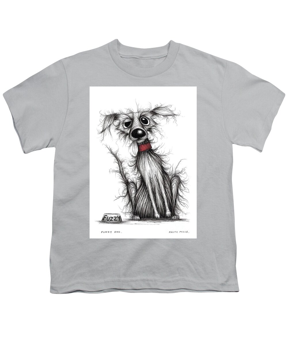 Fuzzy Dog Youth T-Shirt featuring the drawing Fuzzy dog #5 by Keith Mills