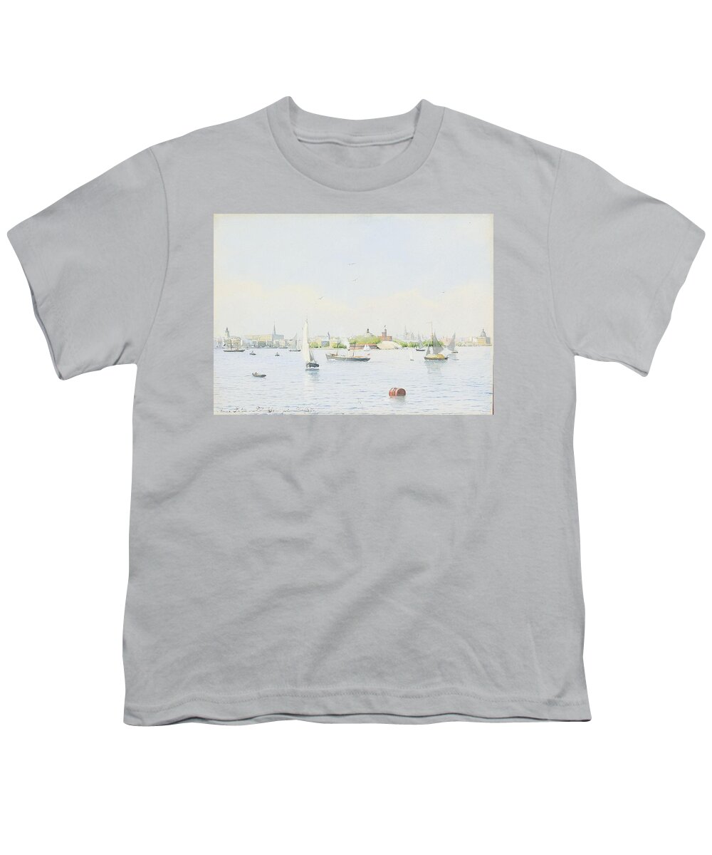 Anna Palm 1859-1924 Stockholm From Salt Lake Youth T-Shirt featuring the painting Stockholm from Salt Lake #2 by MotionAge Designs