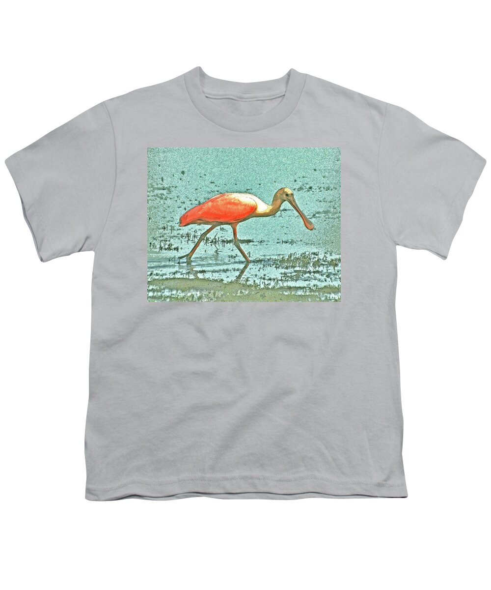 Wildlife Youth T-Shirt featuring the digital art 4- Roseate Spoonbill by Joseph Keane