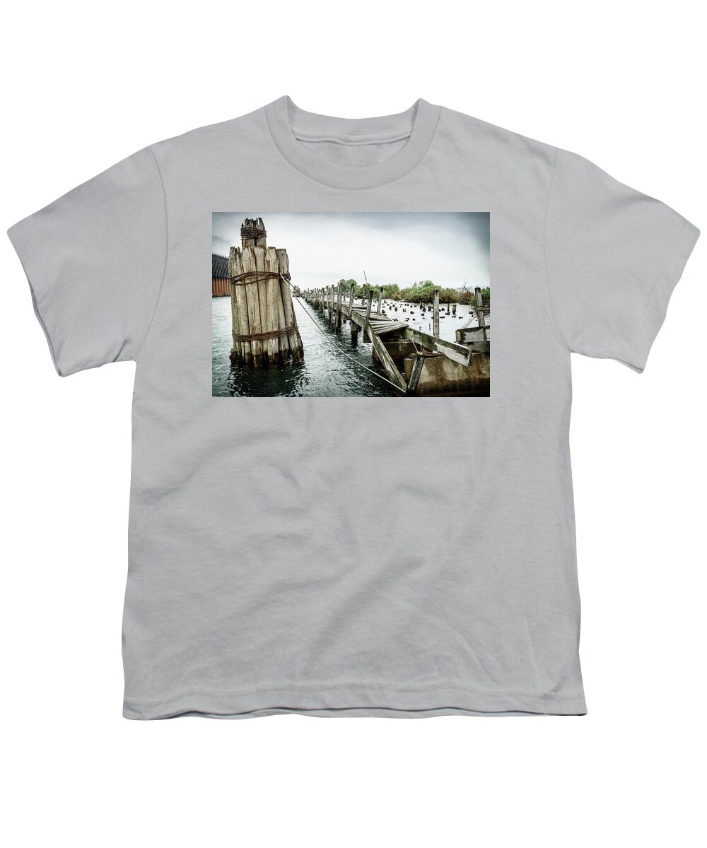 America Youth T-Shirt featuring the photograph Abandoned pier by Alexey Stiop
