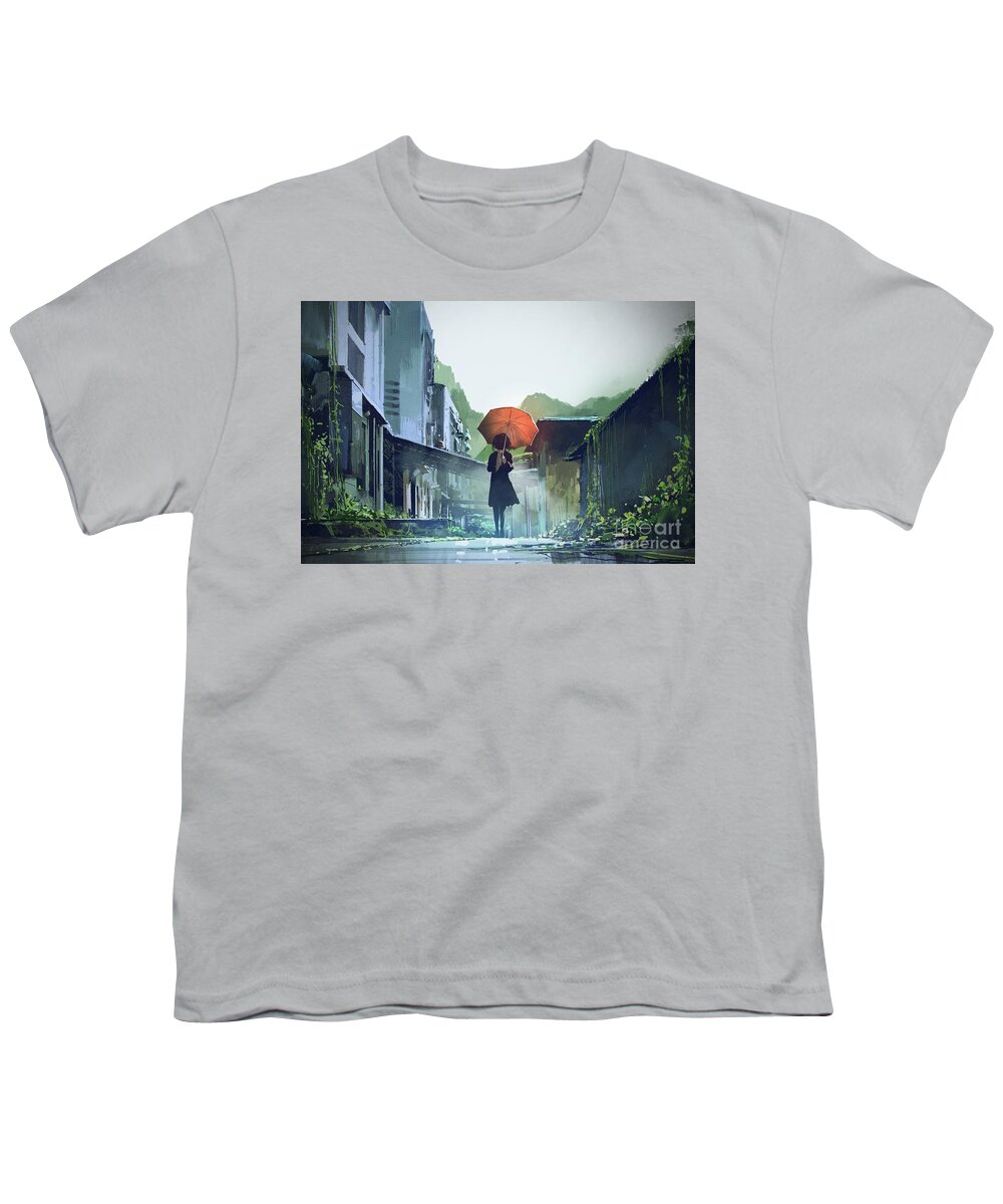 Illustration Youth T-Shirt featuring the painting Alone In The Abandoned Town by Tithi Luadthong