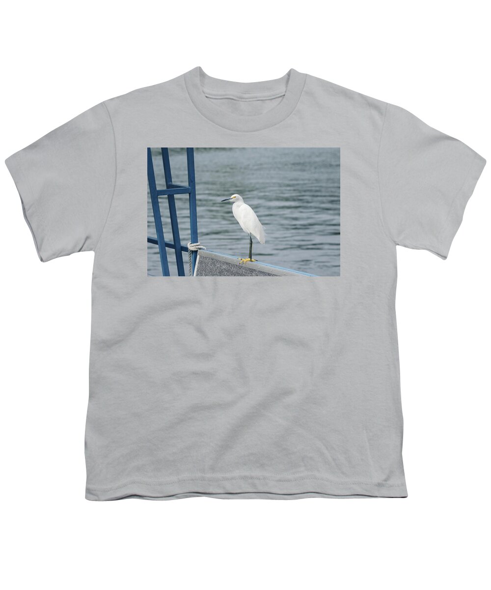 Egret Youth T-Shirt featuring the photograph At the Edge by Kim Hojnacki
