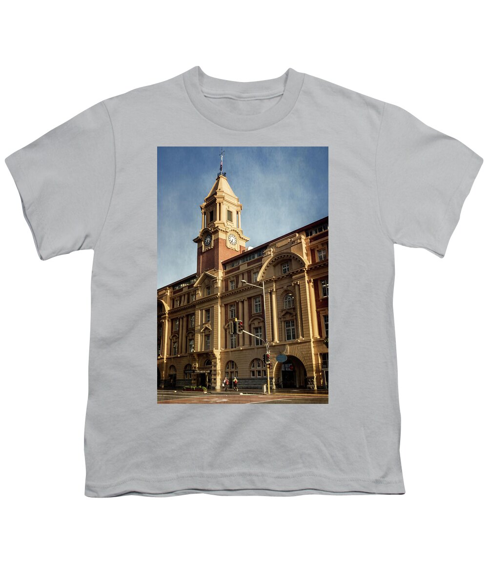 Joan Carroll Youth T-Shirt featuring the photograph Auckland New Zealand Ferry Building by Joan Carroll