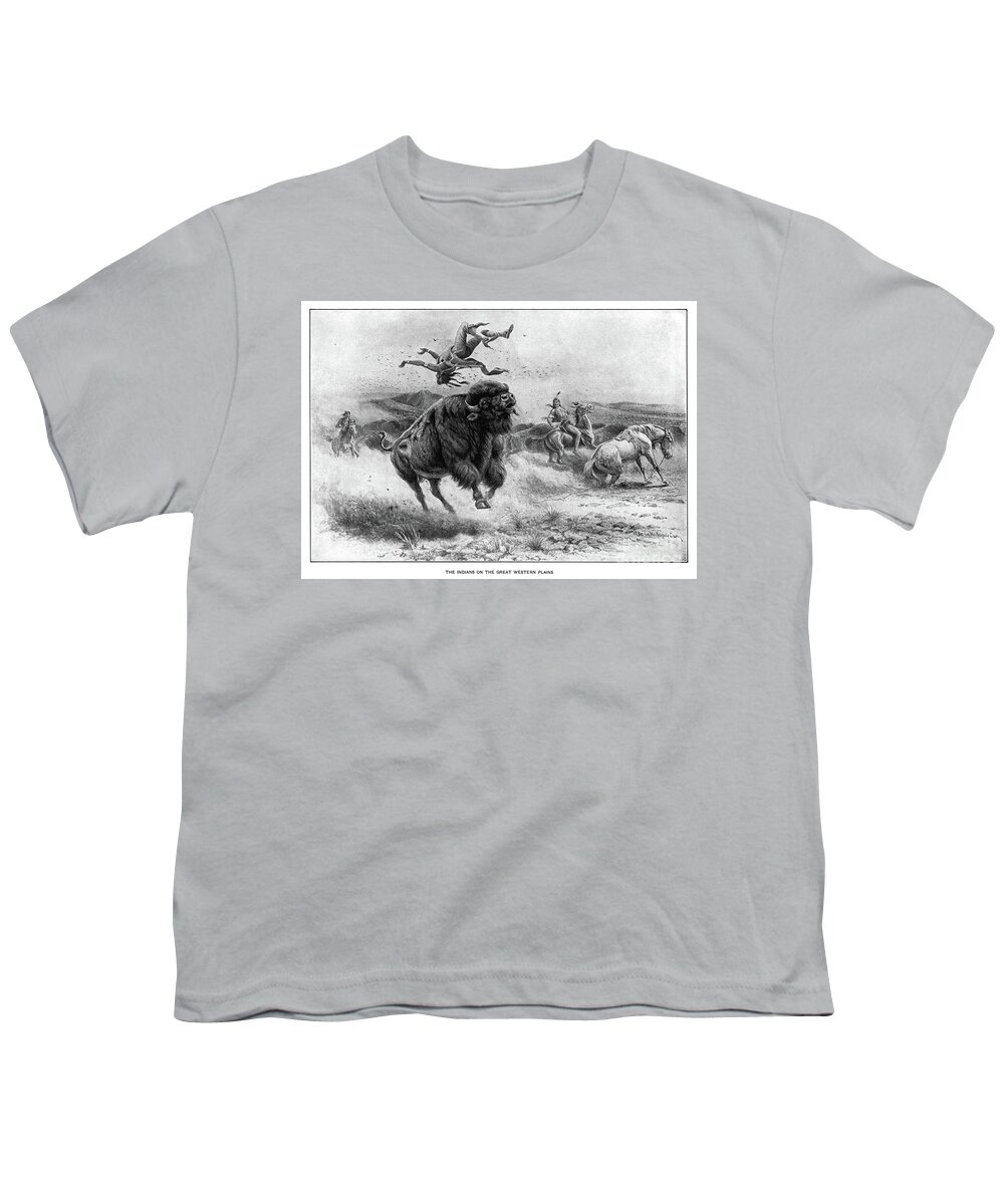 1800s Youth T-Shirt featuring the drawing Bison Hunt by Granger