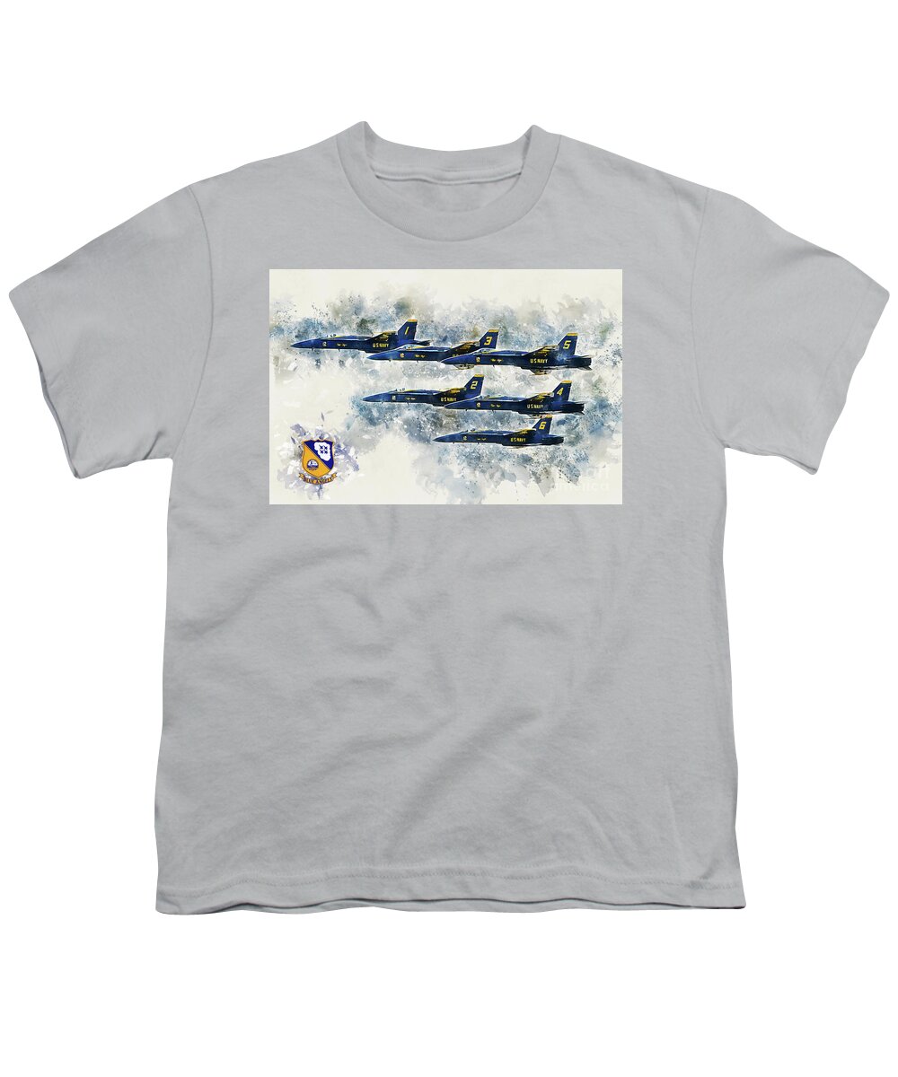 Blue Angels Youth T-Shirt featuring the digital art Blue Angels - Painting by Airpower Art