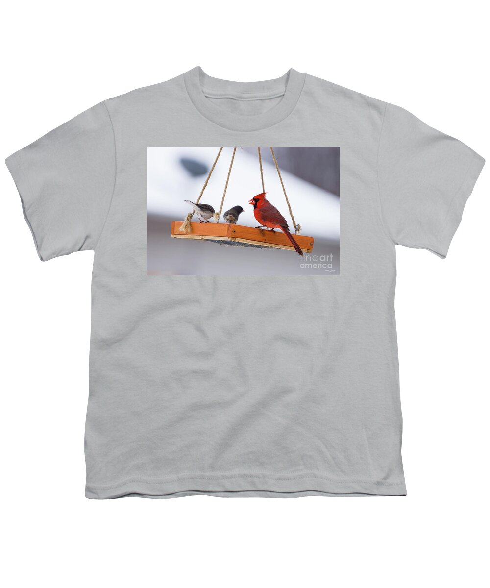 Birds Youth T-Shirt featuring the photograph Cardinal And Juncos by Jennifer White