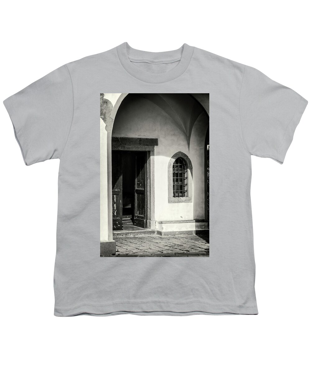 Joan Carroll Youth T-Shirt featuring the photograph Chapel In Riomaggiore Cinque Terre Italy BW by Joan Carroll
