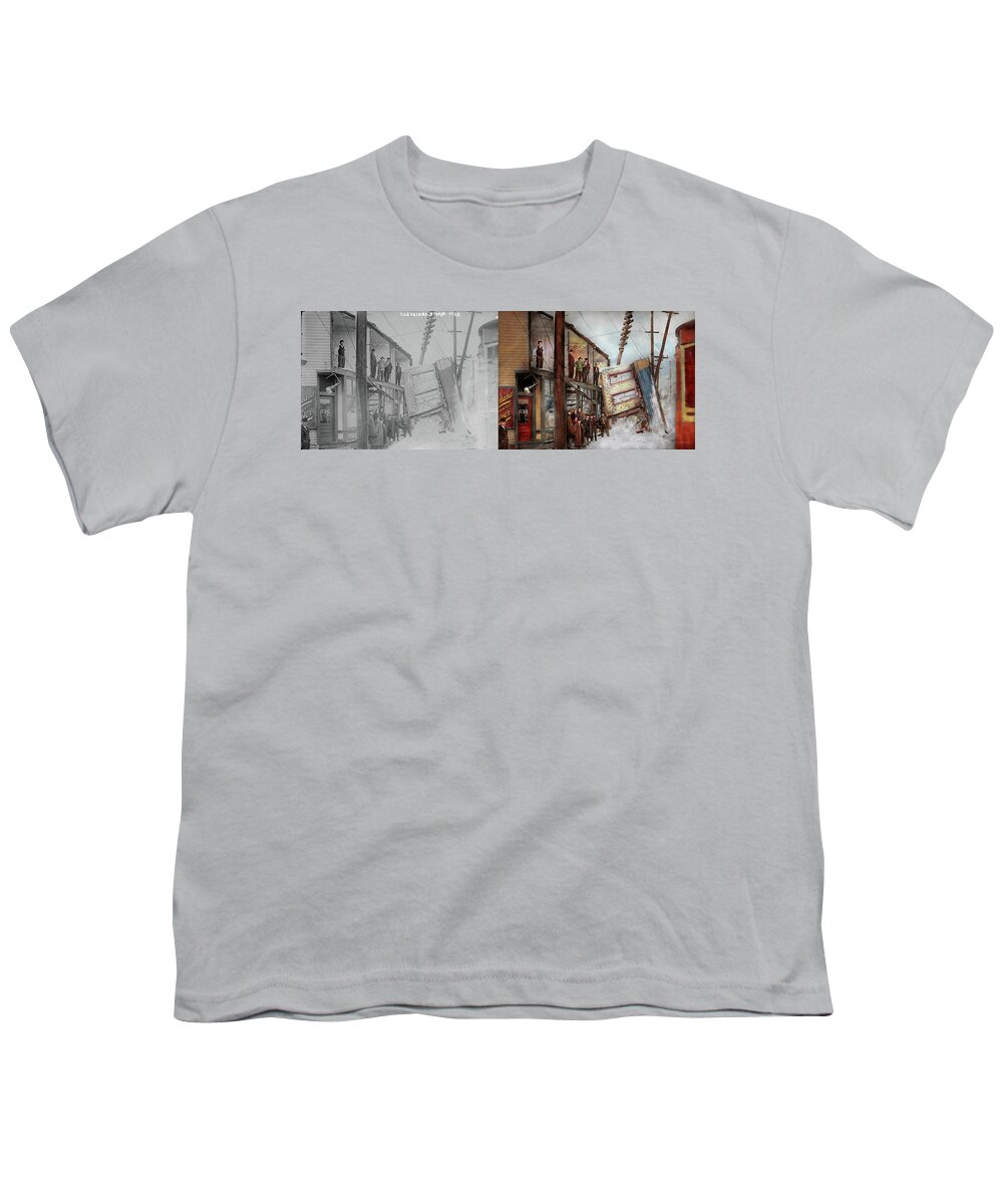 Winter Youth T-Shirt featuring the photograph City - Cleveland OH - Open house 1913 - Side by Side by Mike Savad