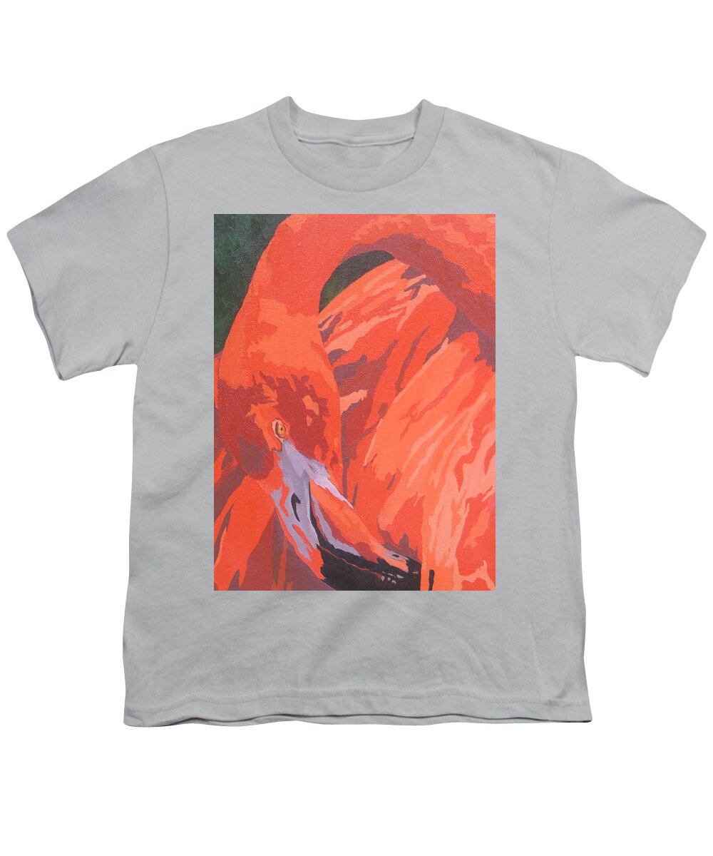 Flamingo Youth T-Shirt featuring the painting Coral Princess by Cheryl Bowman