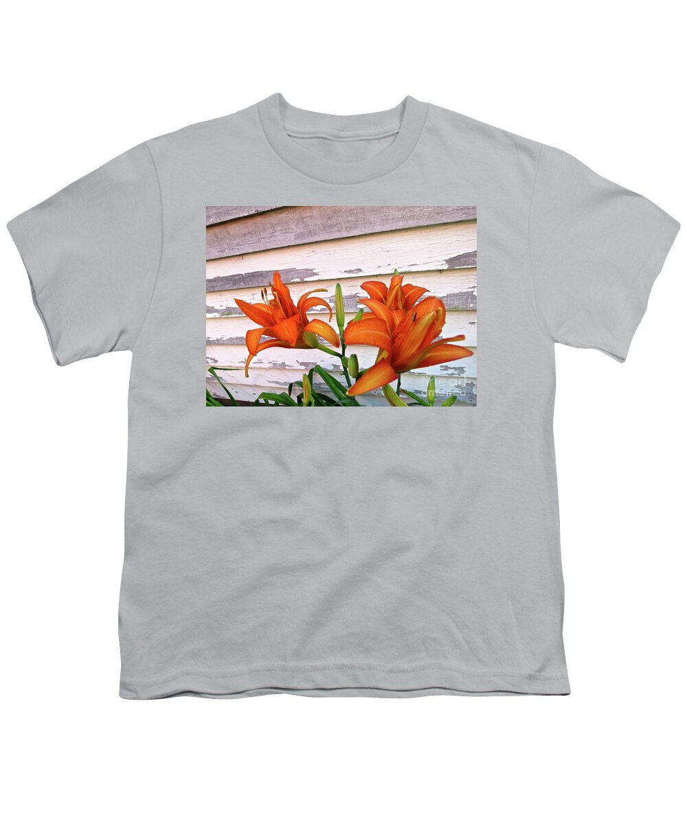 Day Lily Youth T-Shirt featuring the photograph Day Lilies And Peeling Paint by Nancy Patterson