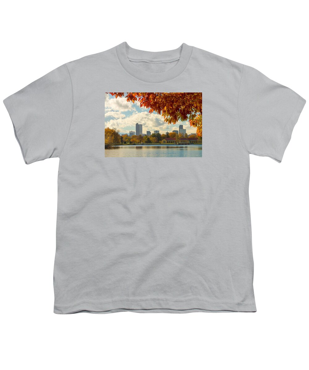 Denver Youth T-Shirt featuring the photograph Denver Skyline Fall Foliage View by James BO Insogna