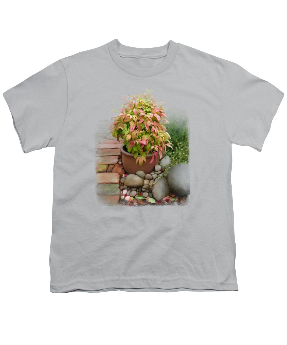 Nandina Firepower Youth T-Shirt featuring the painting Dew on leaves by Ivana Westin