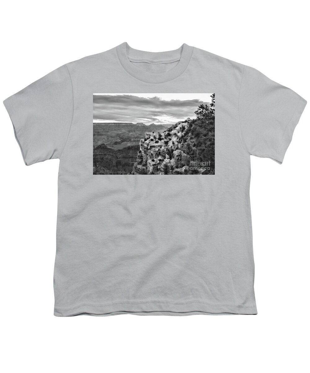 Grand Canyon Youth T-Shirt featuring the photograph Distance Views Grand Canyon Black White by Chuck Kuhn