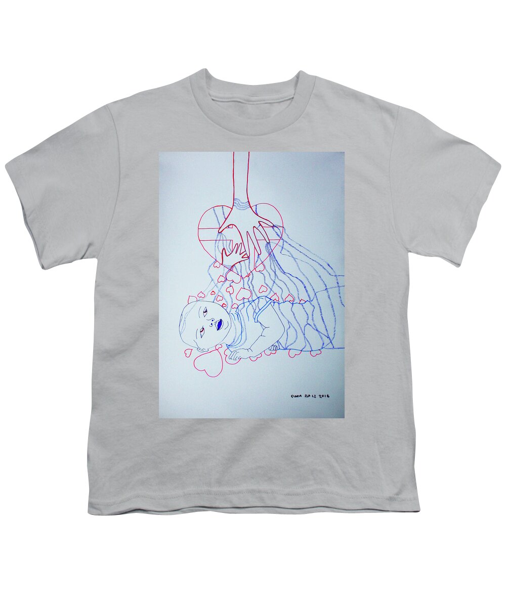 Jesus Youth T-Shirt featuring the drawing Divine Feelings - Love - Motherhood by Gloria Ssali