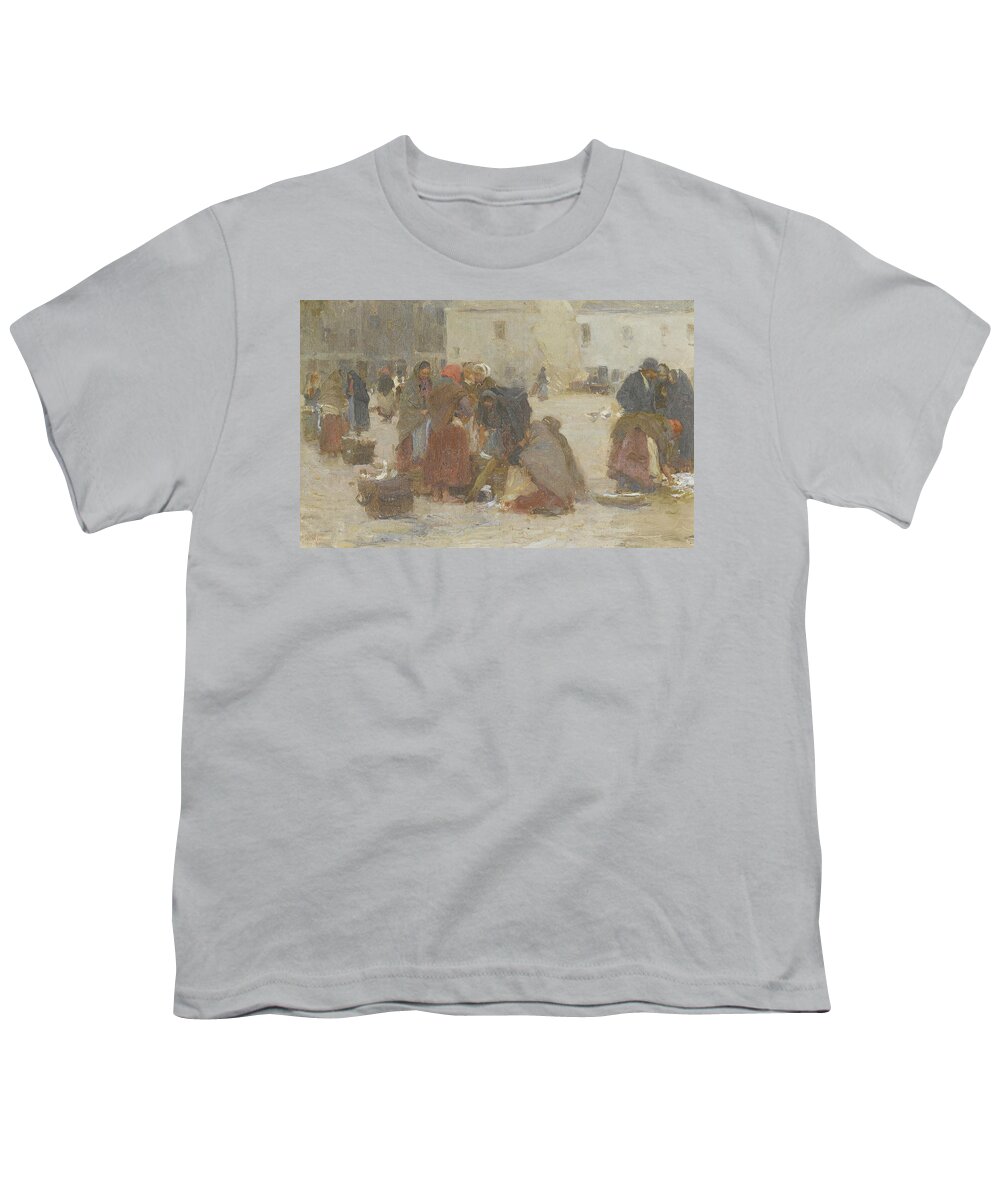 Irish Art Youth T-Shirt featuring the painting Fish Market, Galway by Walter Osborne