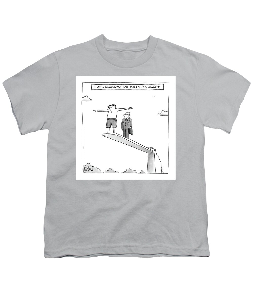 Flying Somersault Youth T-Shirt featuring the drawing Flying Somersault, Half Twist With A Lawsuit by Christopher Weyant