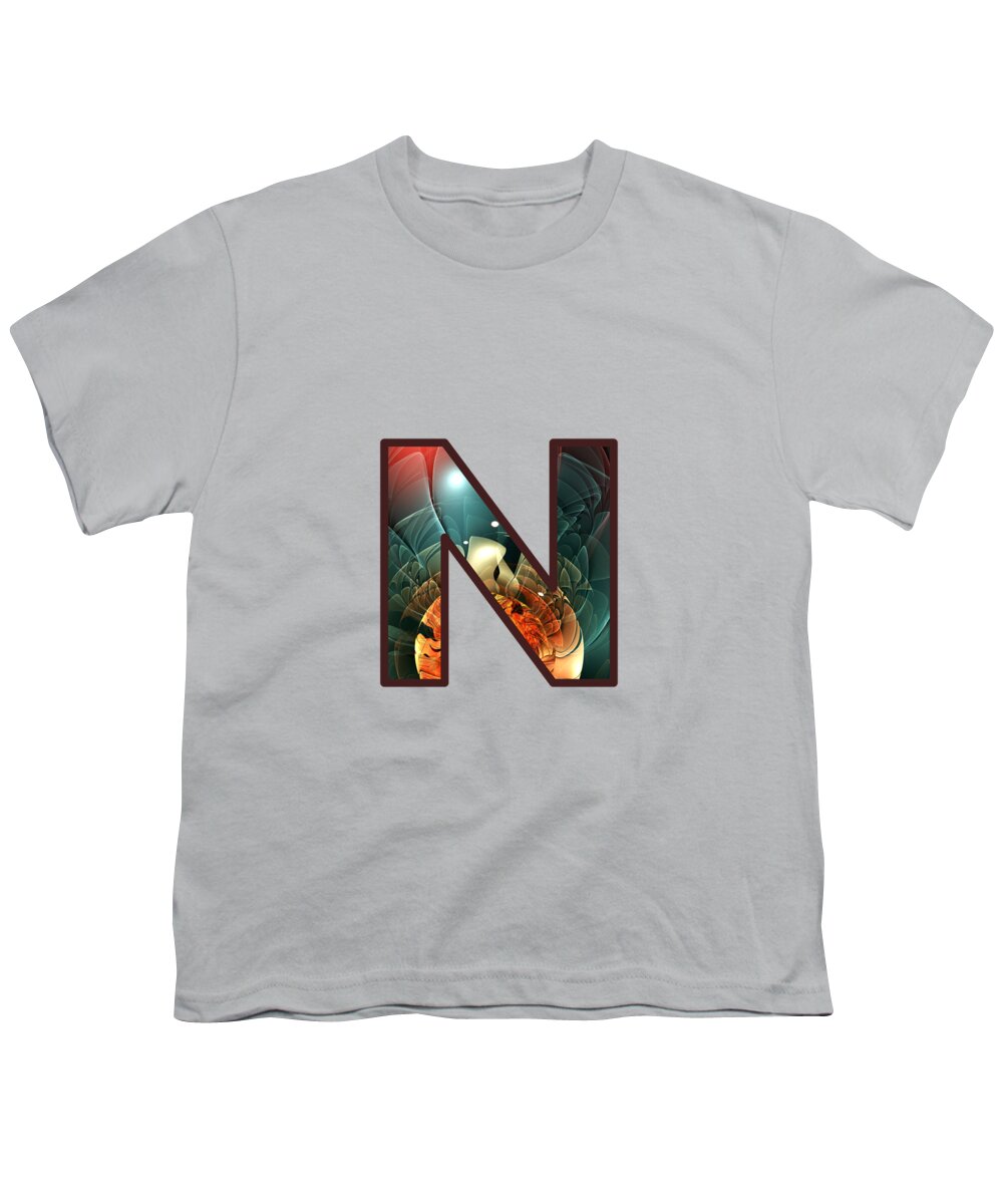 N Youth T-Shirt featuring the digital art Fractal - Alphabet - N is for Night Vision by Anastasiya Malakhova