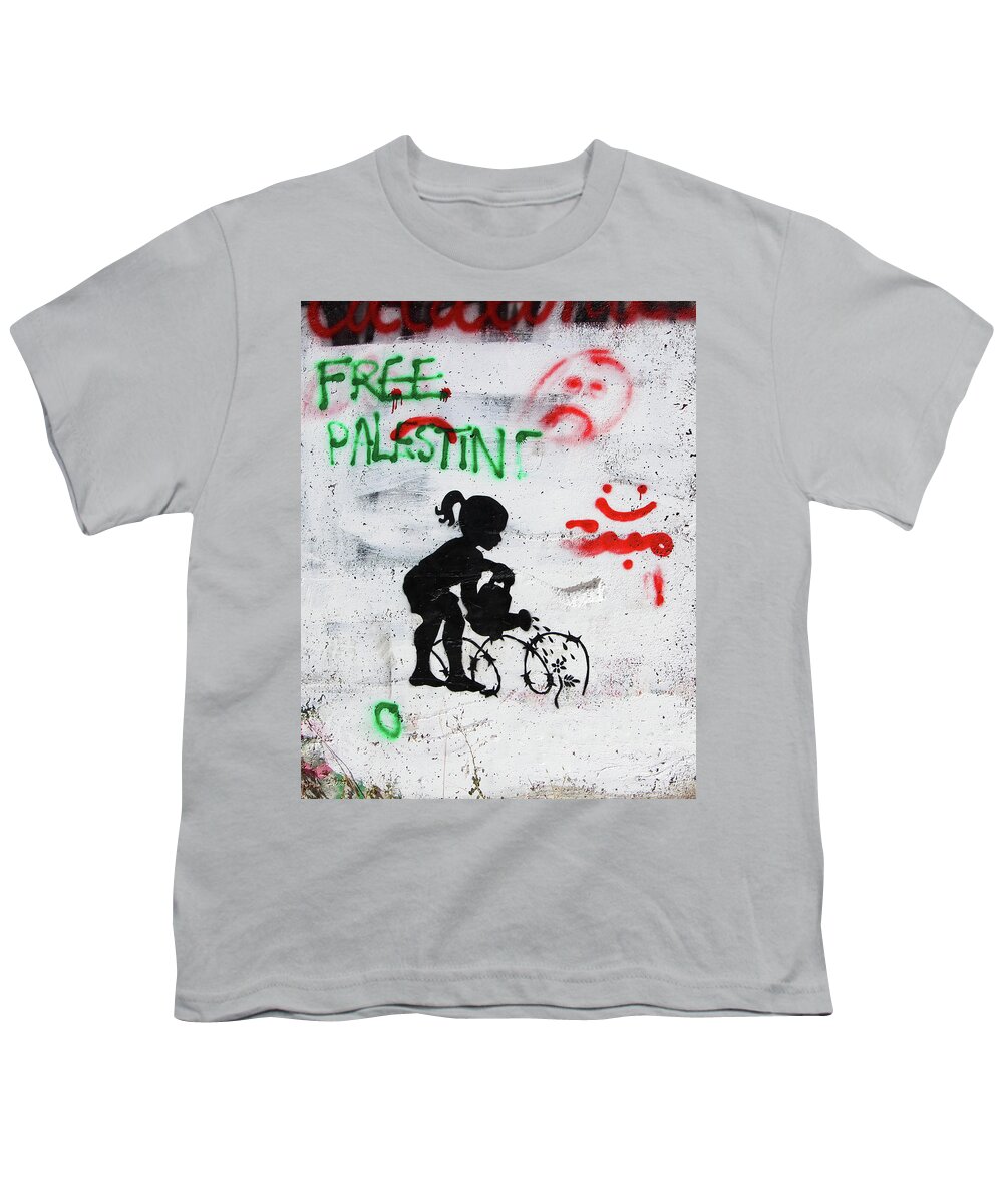 Wire Youth T-Shirt featuring the photograph Free Palestine in Green by Munir Alawi