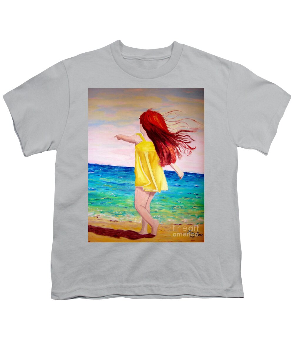 Girl On The Beach Youth T-Shirt featuring the painting Giai Mother Earth by Lisa Rose Musselwhite
