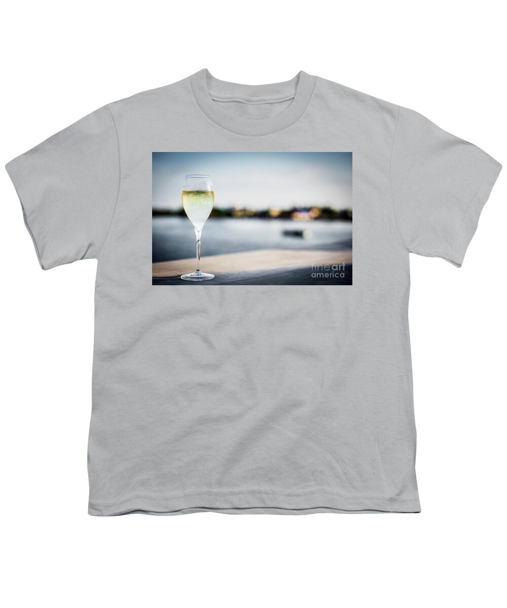 Alcohol Youth T-Shirt featuring the photograph Glass Of Champagne At Modern Outdoor Bar At Sunset by JM Travel Photography
