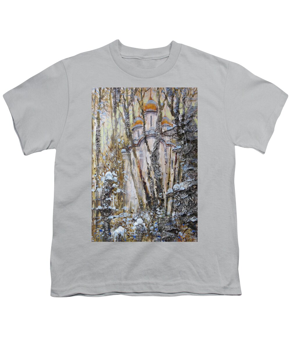 Russia Youth T-Shirt featuring the painting Golden Domes of Cathedral by Ilya Kondrashov