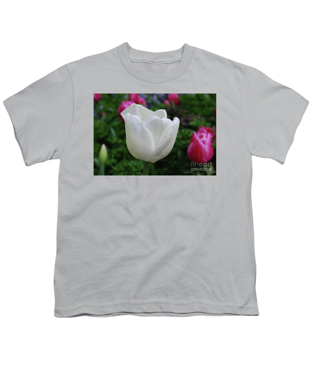 Tulip Youth T-Shirt featuring the photograph Gorgeous Flowering White Tulip Flower Blossom by DejaVu Designs