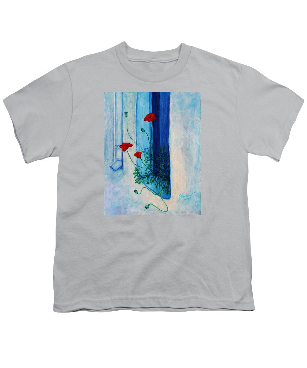  Youth T-Shirt featuring the painting Greek Poppies by Xueling Zou