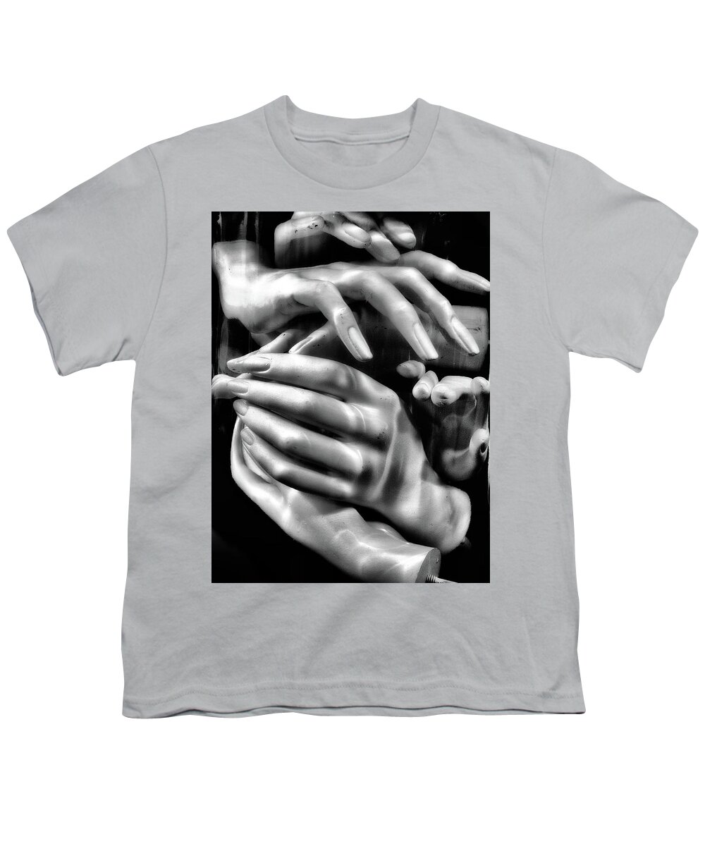 Newel Hunter Youth T-Shirt featuring the photograph Hands in black and white by Newel Hunter