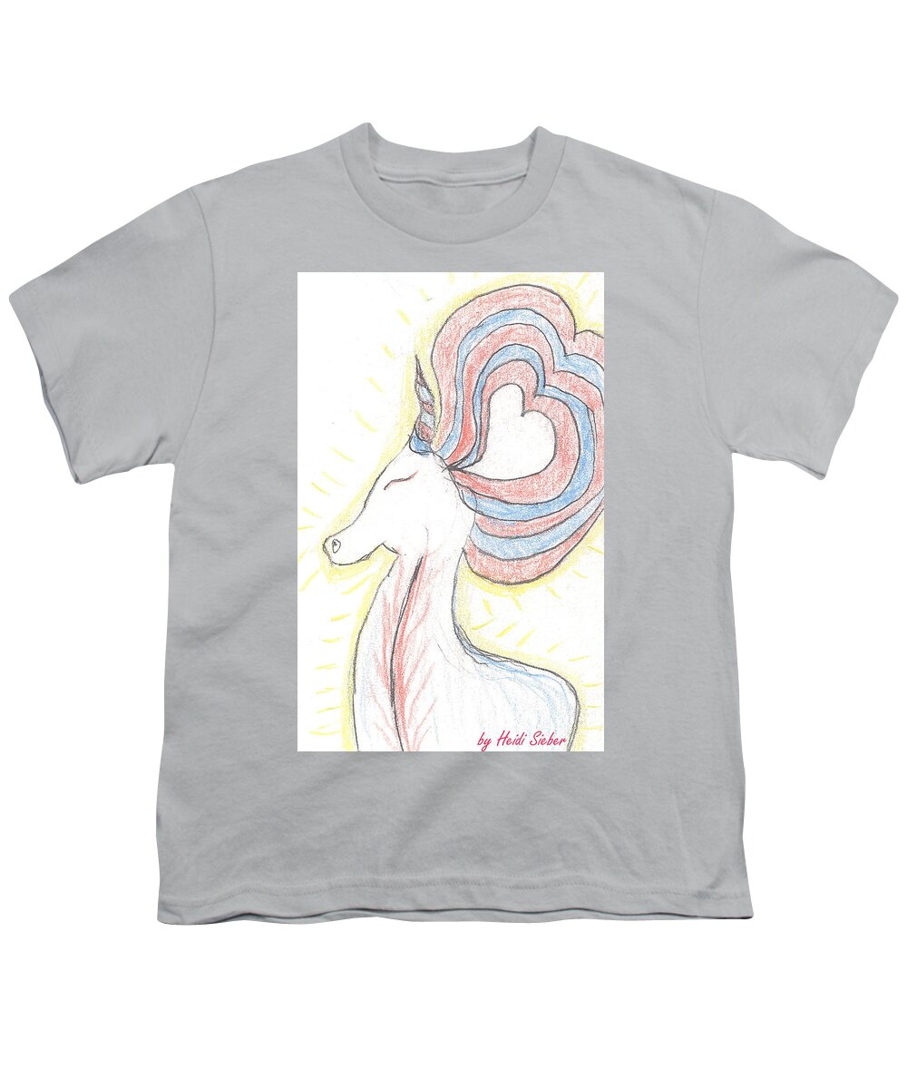 Bright Youth T-Shirt featuring the drawing Heart-Unicorn-Drawing by Heidi Sieber