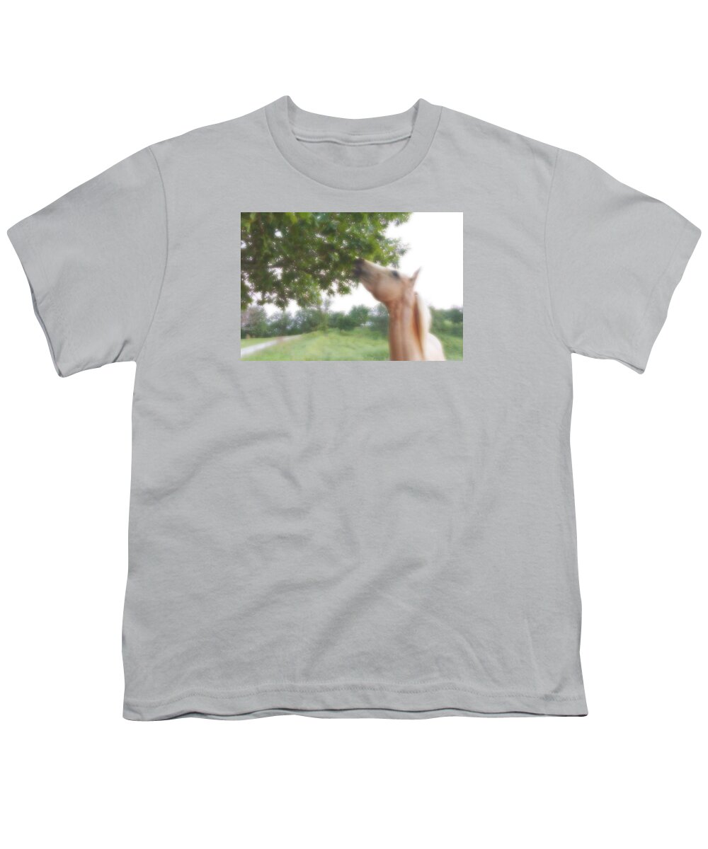Horse Youth T-Shirt featuring the digital art Horse Grazes in a Tree by Jana Russon