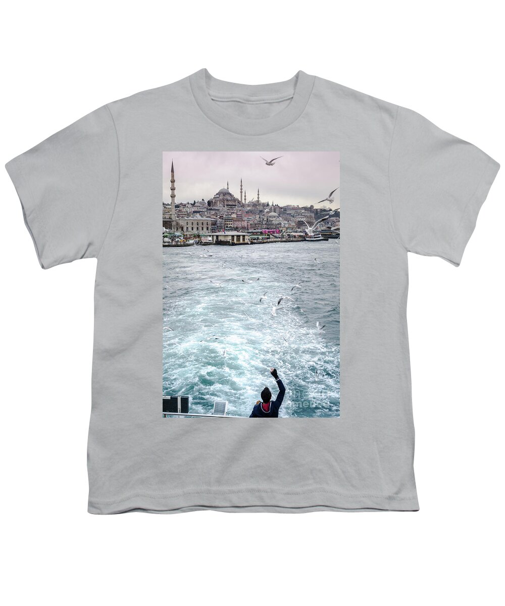 Birds Youth T-Shirt featuring the photograph Istanbul to Kadikoy, Ferry Ride on the Golden Horn by Perry Rodriguez