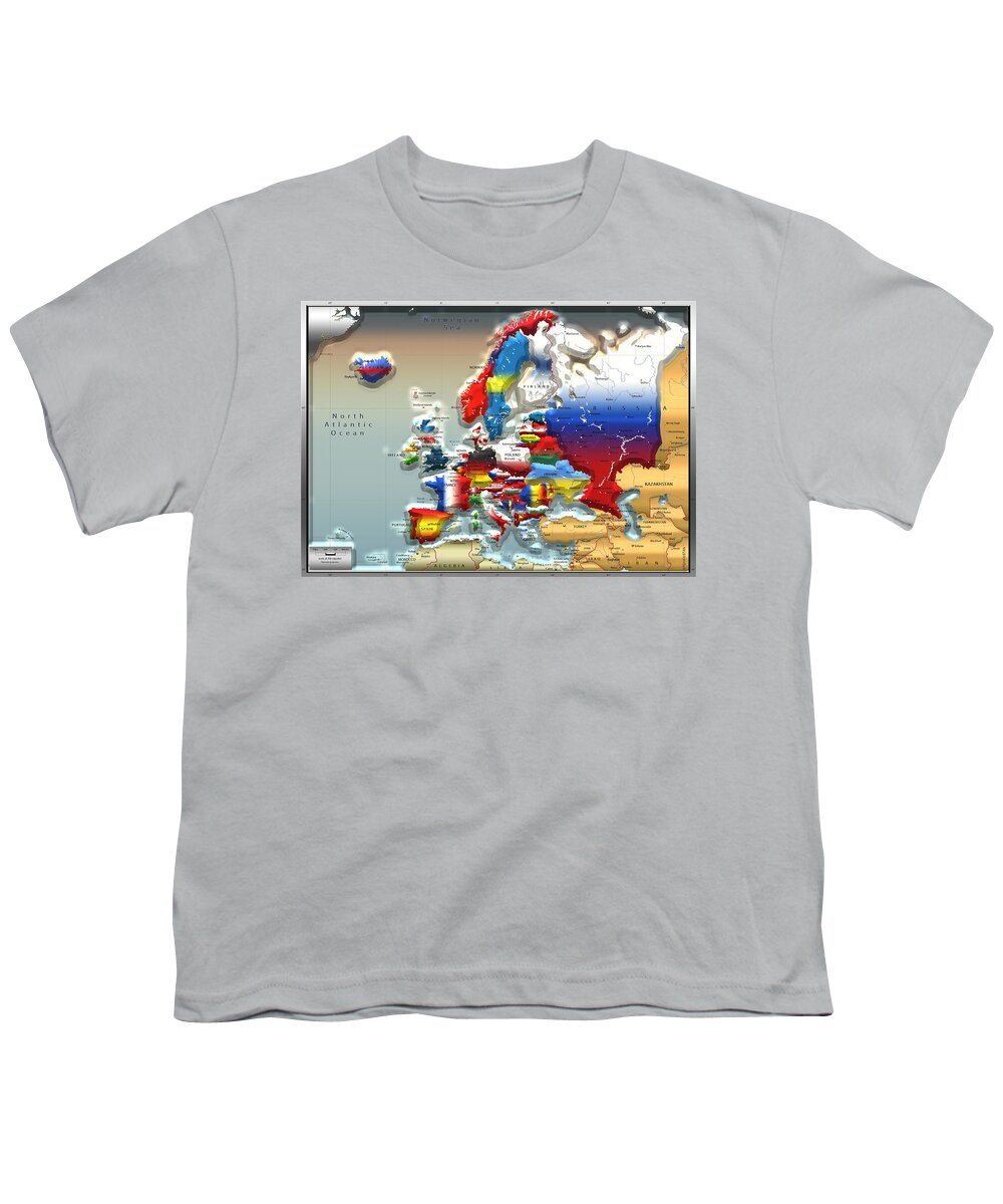 Maps - Cartography Of Past And Present Collection By Serge Averbukh Youth T-Shirt featuring the photograph Modern Portrait Of Modern Europe - 3d by Serge Averbukh