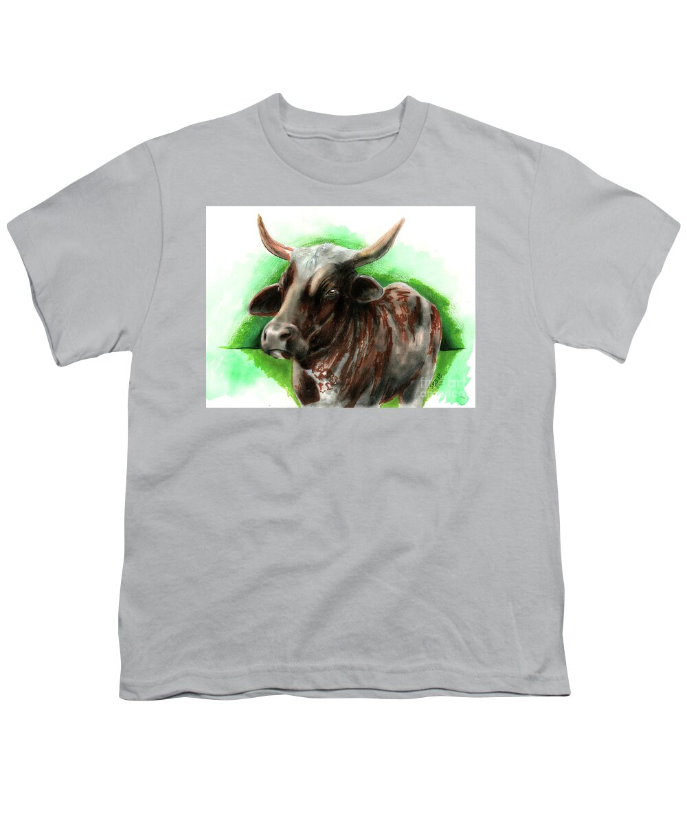 Cow Youth T-Shirt featuring the drawing Moo 2 by Samantha Strong