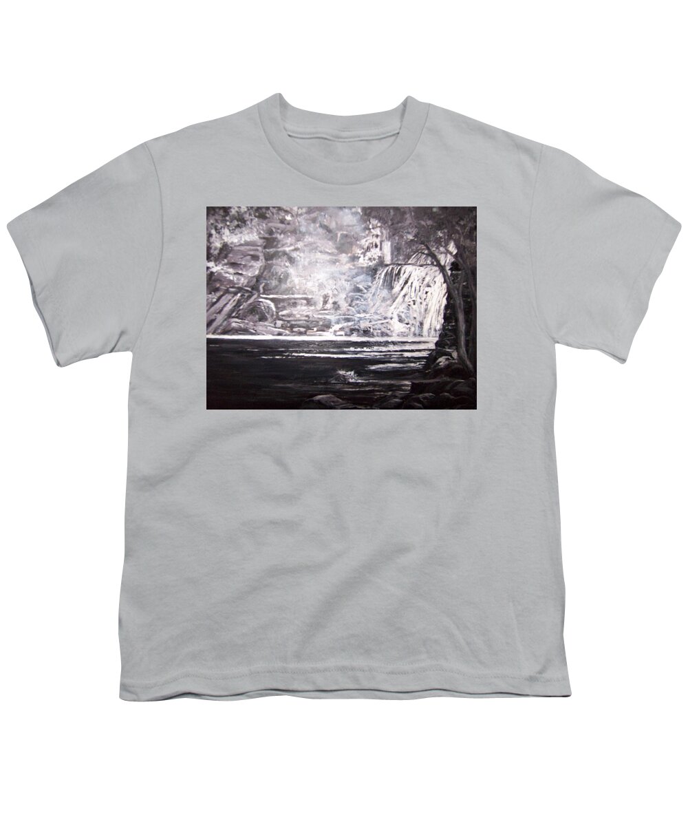 Waterfall Youth T-Shirt featuring the painting Morning Mist -Theresa Falls by Jan Byington