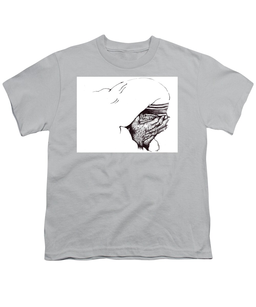 Mother Teresa Youth T-Shirt featuring the drawing Mother Teresa-Pray today by Doug Johnson
