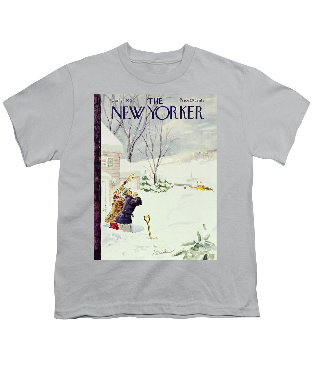 Winter Youth T-Shirt featuring the painting New Yorker January 14, 1950 by Perry Barlow