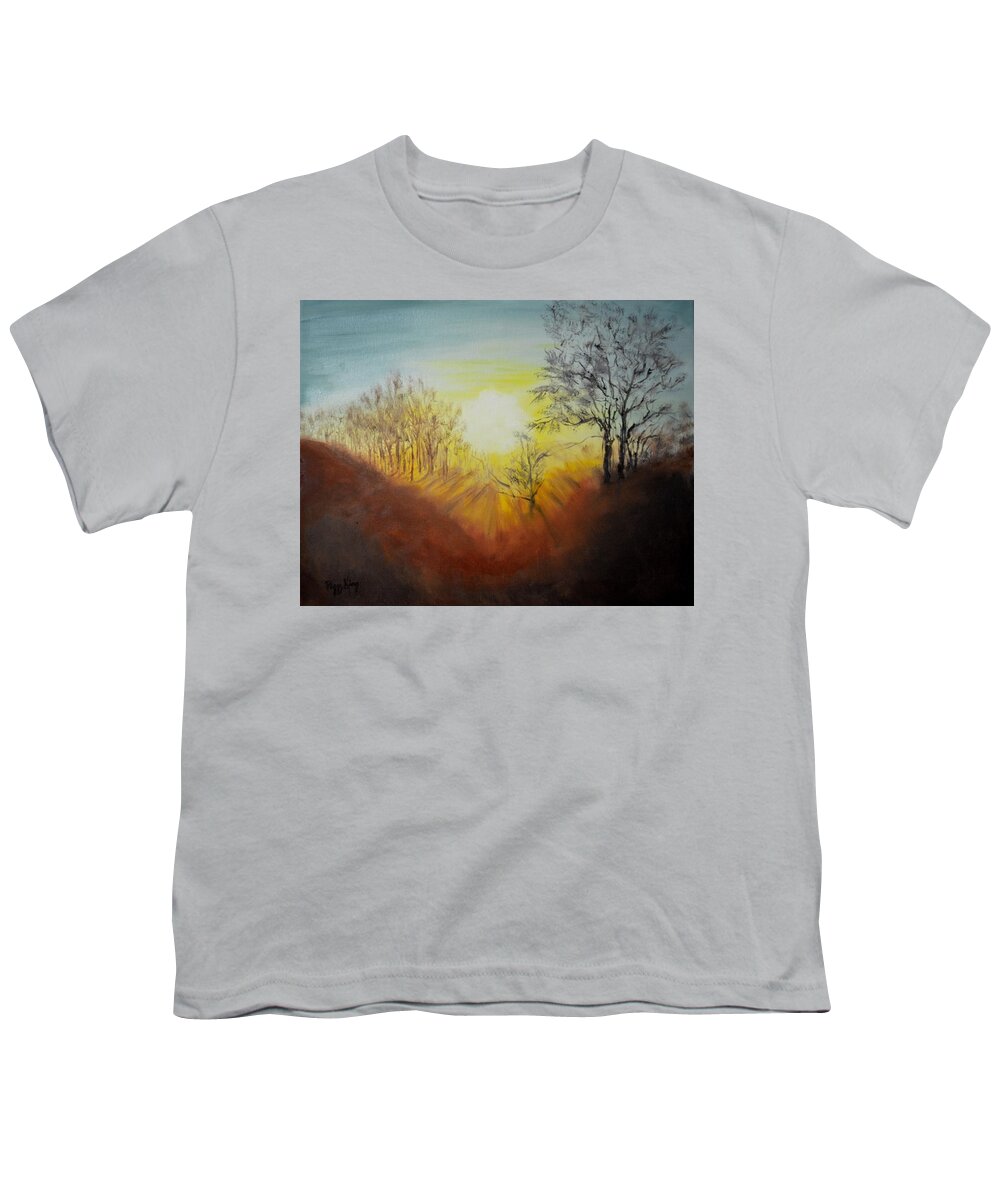 Welland River Youth T-Shirt featuring the painting Out of the Winter Morning Mists - 1 by Peggy King