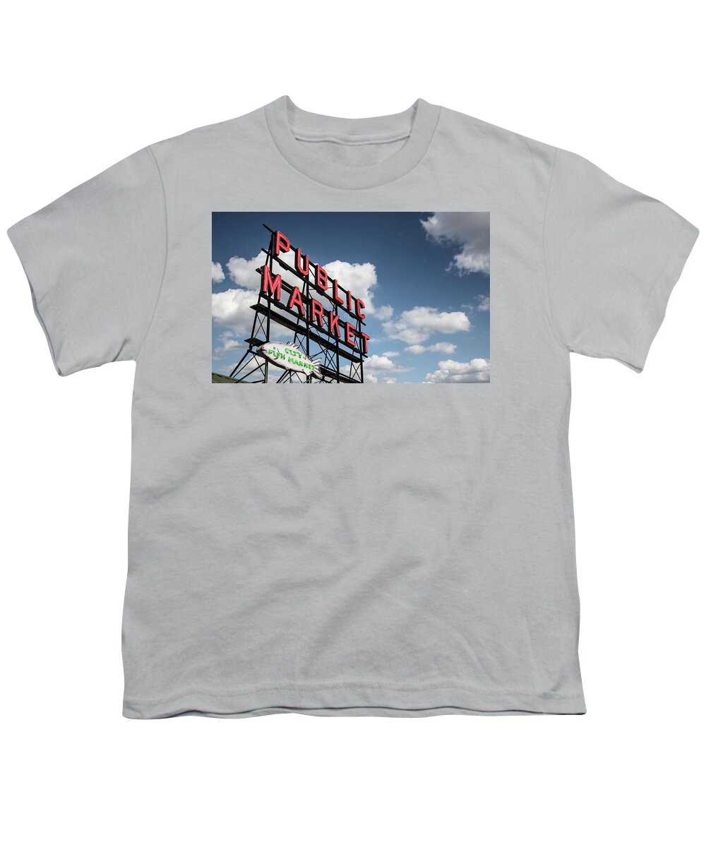 Elliott Bay Youth T-Shirt featuring the photograph Pike Place Market by Ed Clark