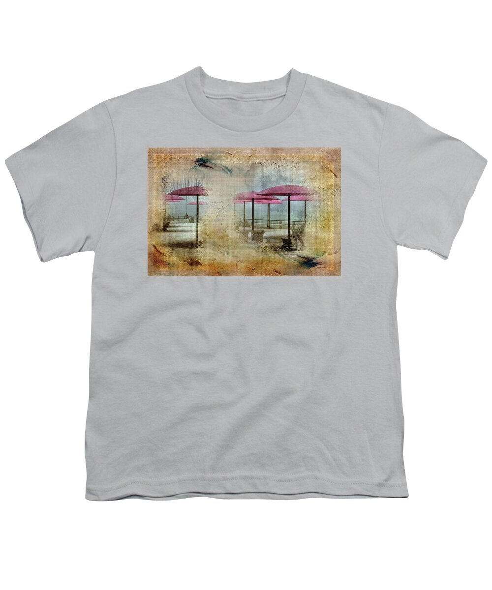 Toronto Youth T-Shirt featuring the digital art Pink Parasols on Sugar Beach by Nicky Jameson