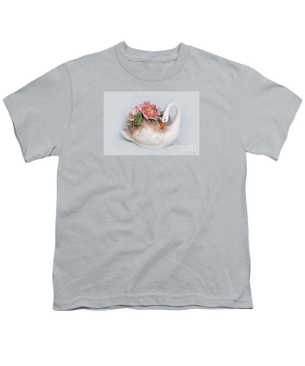 Art Youth T-Shirt featuring the photograph Porcelain Swan with Roses by Linda Phelps