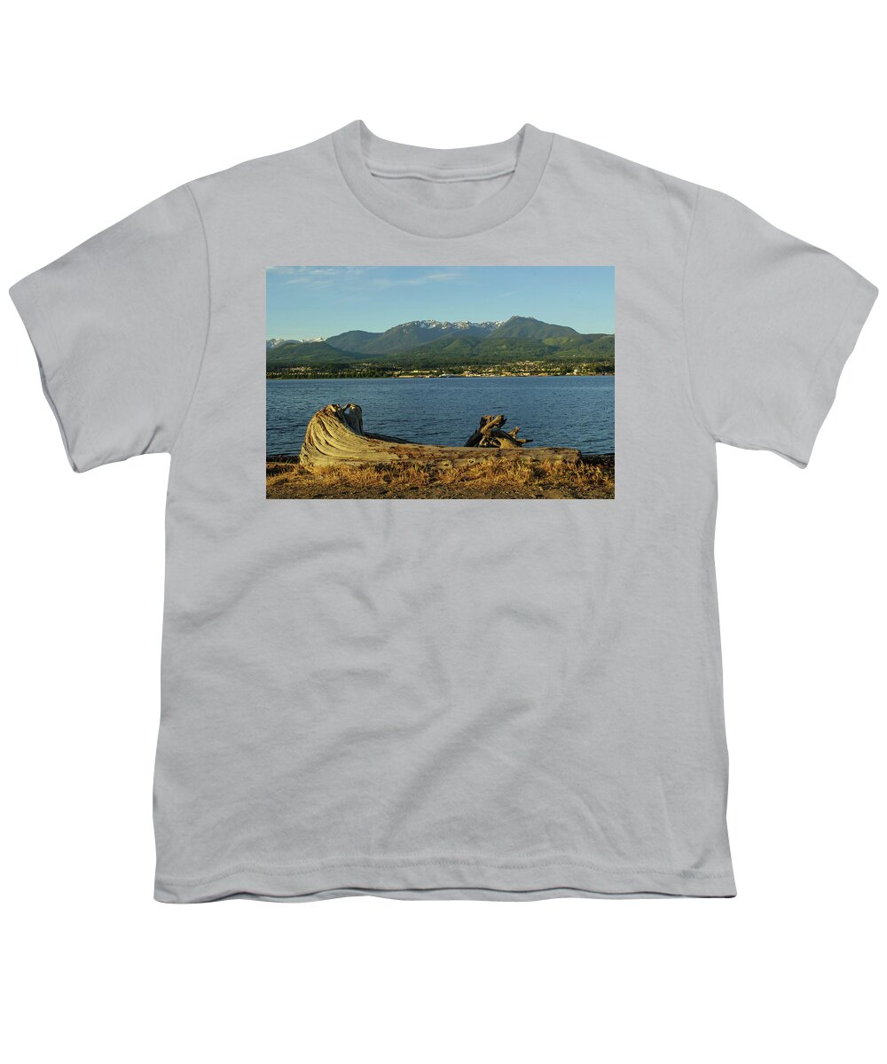 Port Angeles Youth T-Shirt featuring the photograph Port Angeles against the Olympics by Tikvah's Hope
