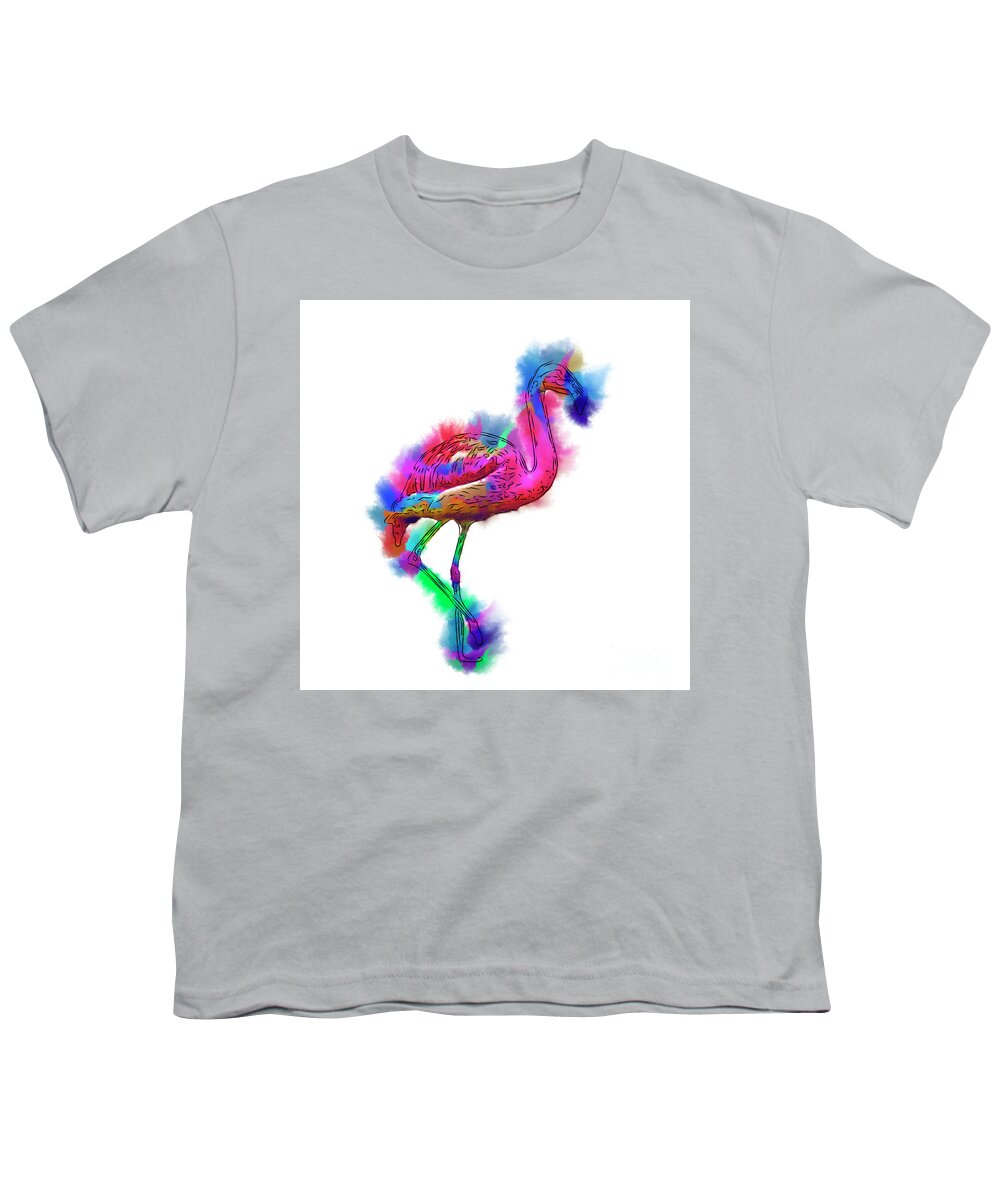 Flamingo Youth T-Shirt featuring the digital art Prancing Flamingo by Kirt Tisdale