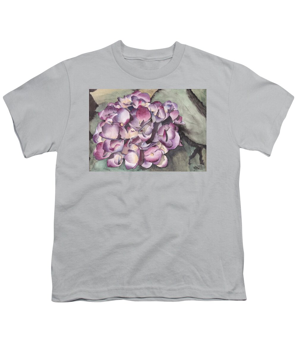 Purple Youth T-Shirt featuring the painting Purple Hydrangea by Ken Powers