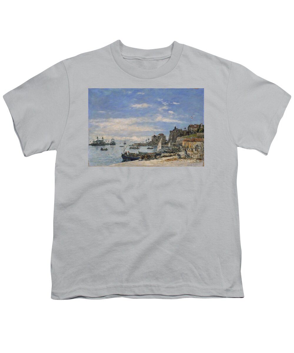 Quay At Villefranche 1892 Eugne Louis Boudin (french Youth T-Shirt featuring the painting Quay at Villefranche by MotionAge Designs