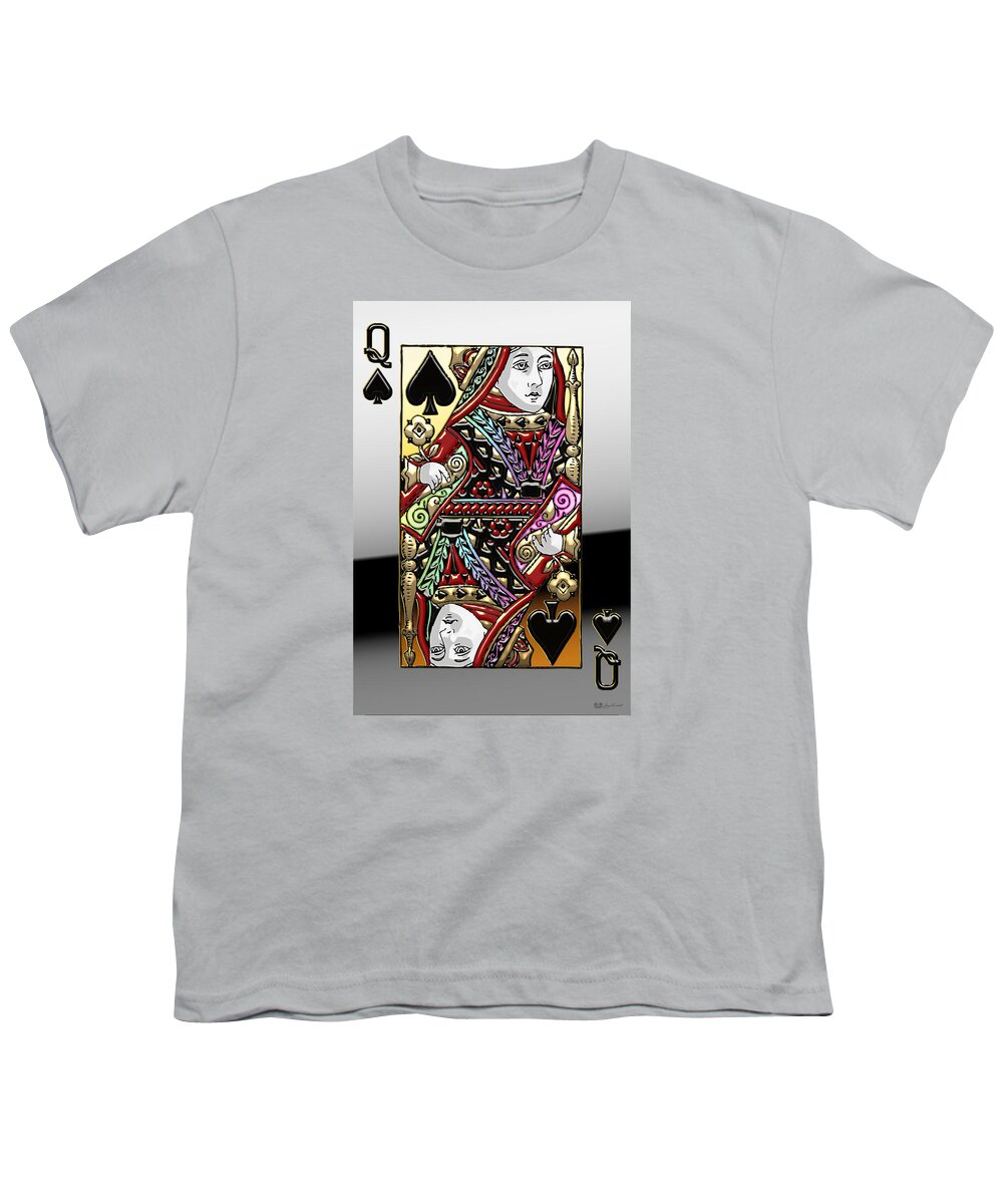 'gamble' Collection By Serge Averbukh Youth T-Shirt featuring the digital art Queen of Spades  by Serge Averbukh