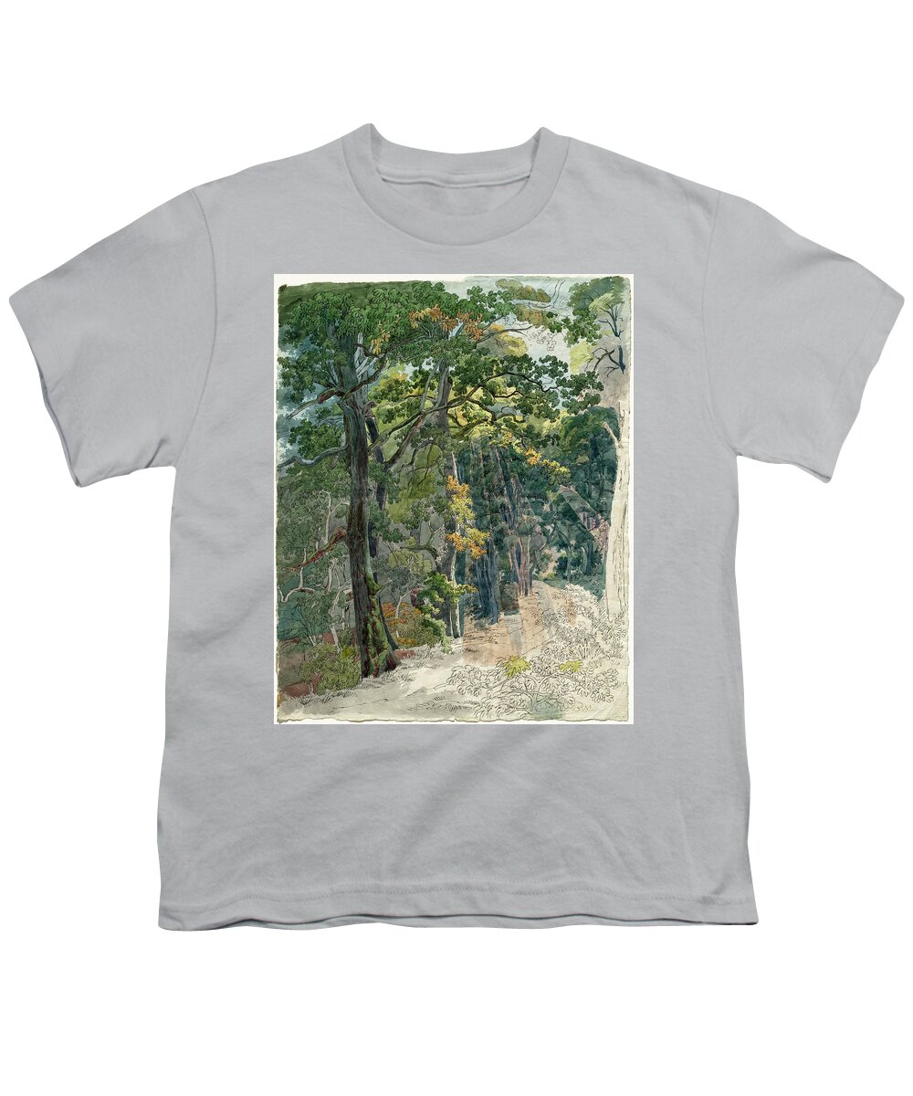 Friedrich Salathe Youth T-Shirt featuring the painting Rays of Sunlight Striking a Woodland Path by Friedrich Salathe